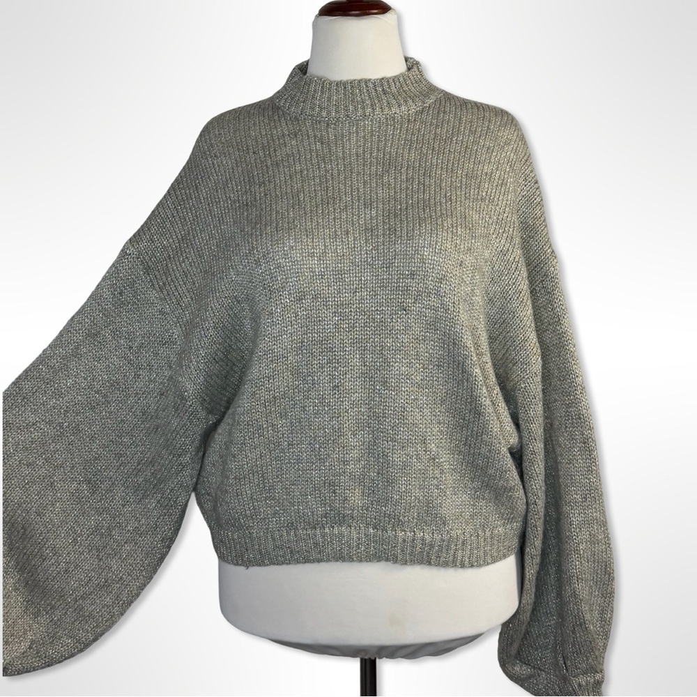 BB Dakota by Steve Madden Grey Metallic Balloon Sleeve Sweater - Picture 6 of 10
